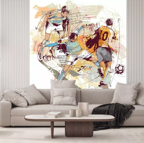 Fototapete Moderne Zeichnung von Fußballspielern während eines Spiels