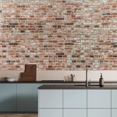 Fototapete Brick wall of red color, old red brick wall texture background.