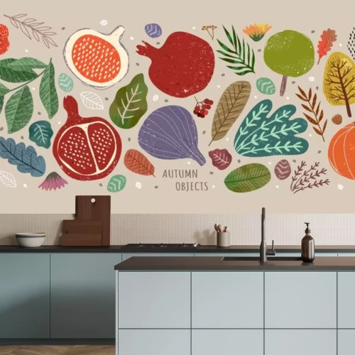 Sticker Obst und Gemüse Herbst Retro-Illustration