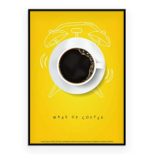 Poster Wecker mit einer Tasse Kaffee