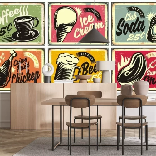 Sticker Kulinarische Retro-Werbegrafik mit Preisen