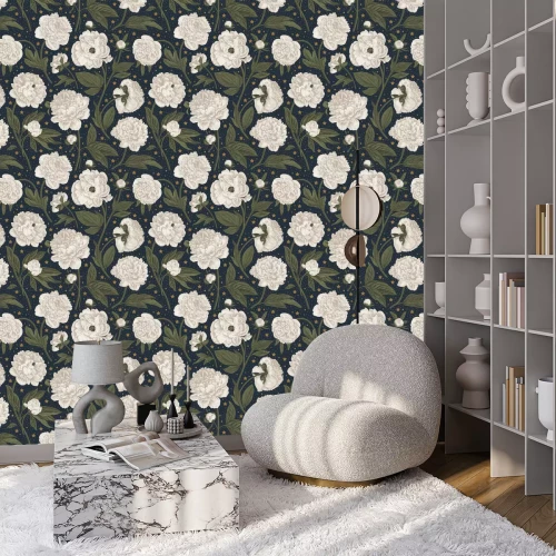 Tapete Pfingstrosen wei? vor dem Hintergrund des Sternhimmels