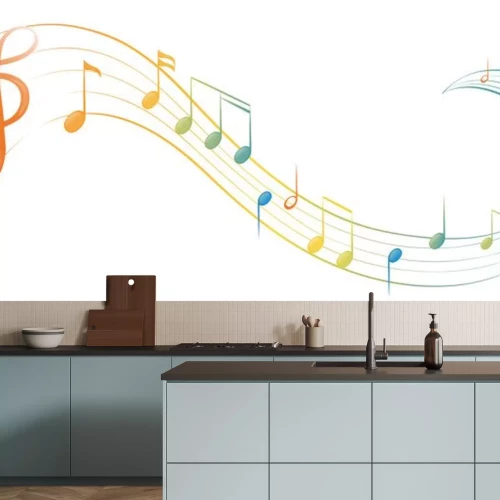 Sticker Bunte Noten auf einem gebogenen Notensystem