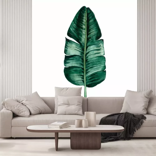 Sticker Hand drawn watercolor tropical plants set. Exotic palm leaves, jungle tree, brazil tropic botany elements.