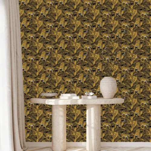 Tapete Pattern of tropical animals and leaves. Symbol of summer holidays in faraway countries. Suitable for fabric, wrapping paper and the like. Vector illustration