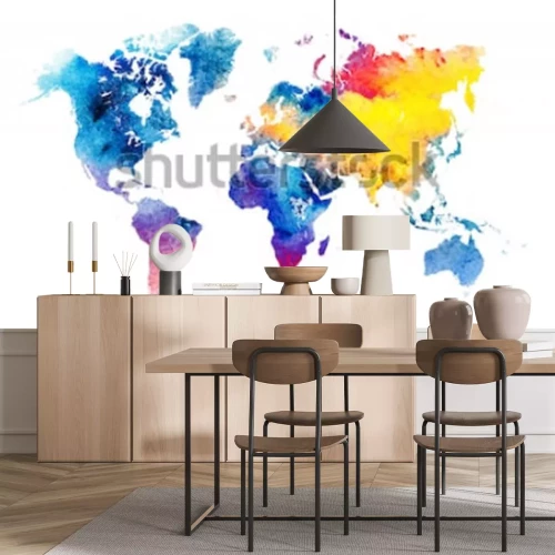 Sticker Bunte Aquarell-Weltkarte