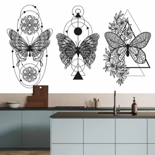 Sticker Tattoo art butterfly hand drawing and sketch with line art illustration isolated on white background.