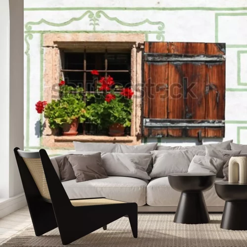 Fototapete Schönes Landhausfenster mit Blumen