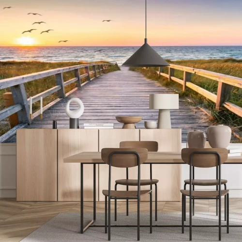 Fototapete Beautiful dunes beach at sunset, North Sea, Germany