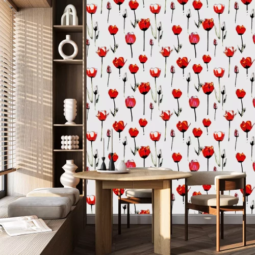 Tapete Rote Tulpen im Vintage-Stil auf grauem Hintergrund