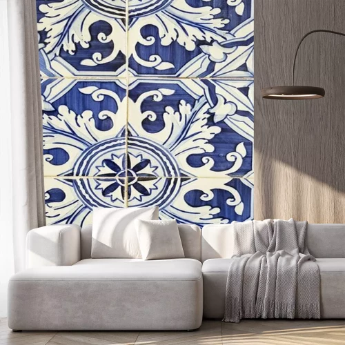 Fototapete Portuguese azulejo style decorated ceramic tiles background
