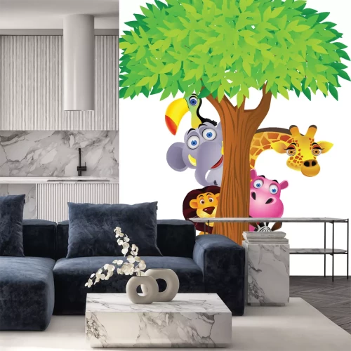 Sticker Tier versteckt sich hinter Baum