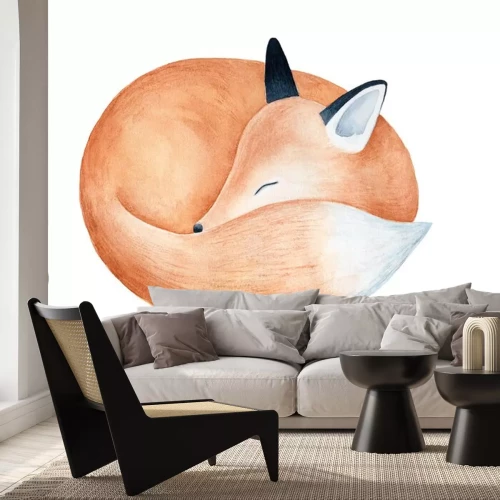 Sticker Aquarell Fuchs schlafend und zu einer Kugel zusammengerollt