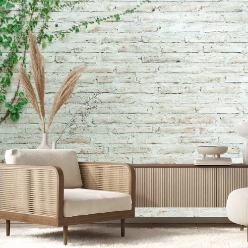 Fototapete Efeu an einer beigen Wand