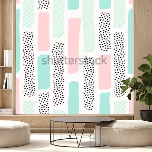 Sticker Nahtloses wiederholendes Muster mit Bürstenanschlägen im Pastellrosa, im tadellosen Grün und in der Punktbeschaffenheit auf weißem Hintergrund. Kreativer und moderner Tilingshintergrund, Plakat, Geweb