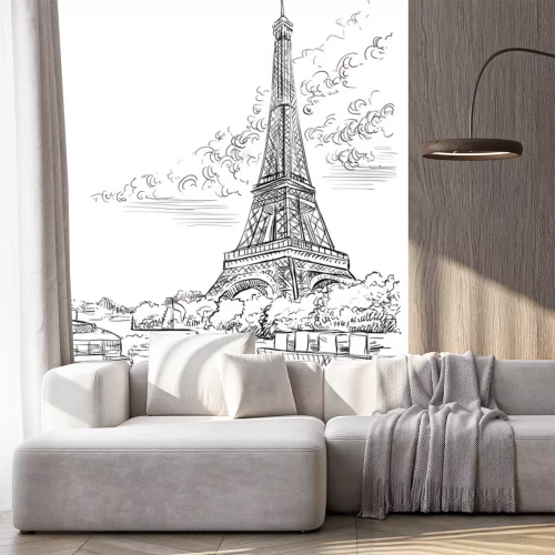 Sticker Schwarze Skizze des Eiffelturms in Paris