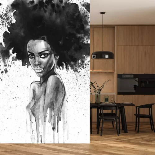 Sticker Porträt einer afroamerikanischen Frau in Aquarell