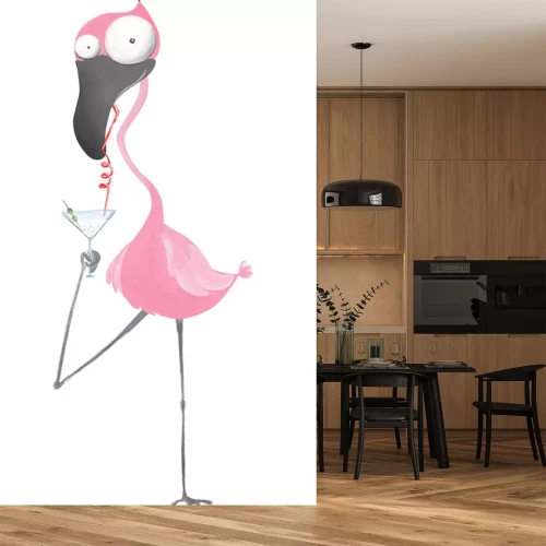 Sticker Flamingo mit einem Getränk