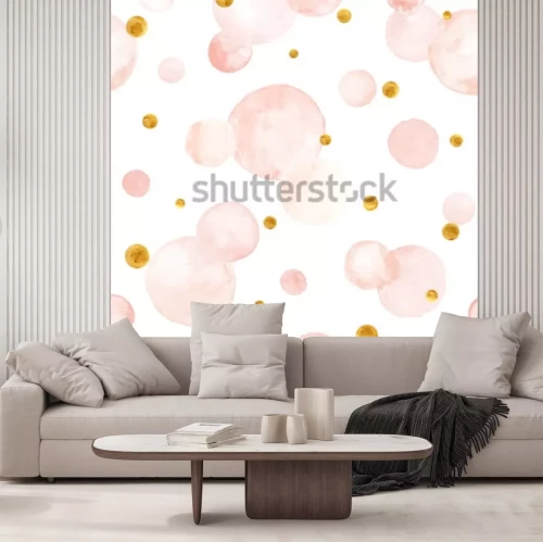 Sticker Aquarell Vektor Textur. Aquarell Kreise in Pastellfarben. Nahtloses Muster. Aquarellrosa und goldene Stellen lokalisiert auf weißem Hintergrund.