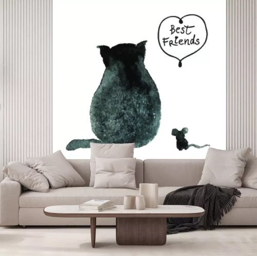 Sticker Katze und Maus sitzen Seite an Seite, Freunde