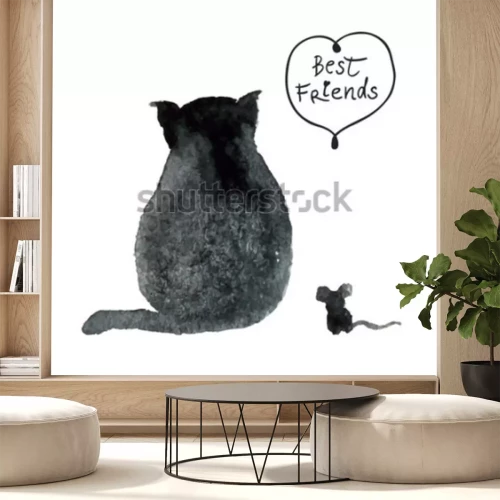 Sticker Katze und Maus sitzen Seite an Seite, Freunde