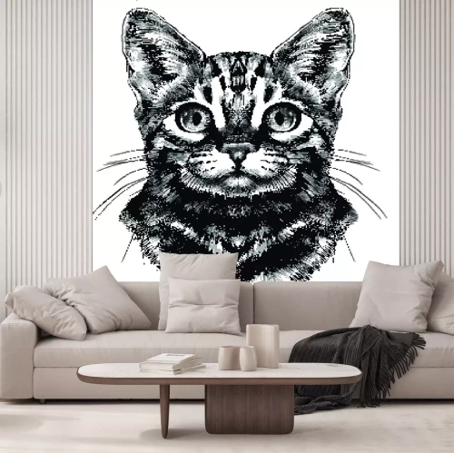 Sticker Katzen Zeichnung einer Bengalkatze mit weit geöffneten Augen