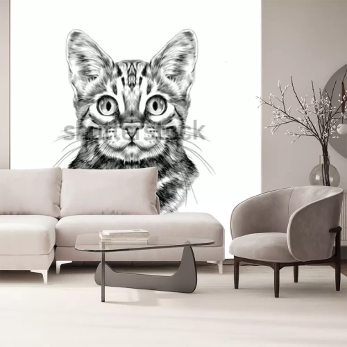 Sticker Katzen Zeichnung einer Bengalkatze mit weit geöffneten Augen