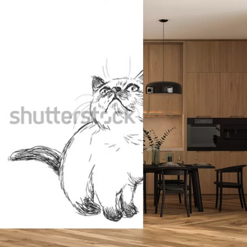 Sticker Katzen Skizze einer nach oben schauenden Katze