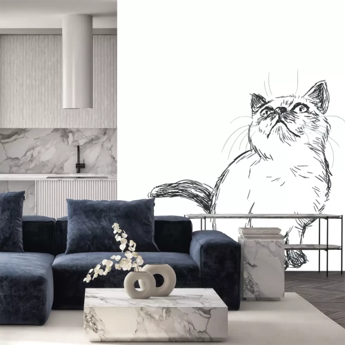 Sticker Katzen Skizze einer nach oben schauenden Katze