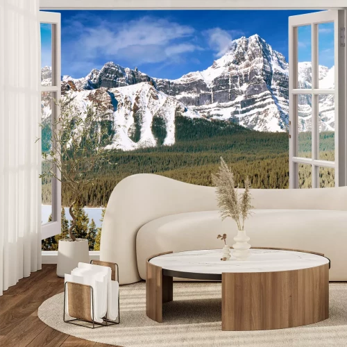 Fototapete Fensterblick berge