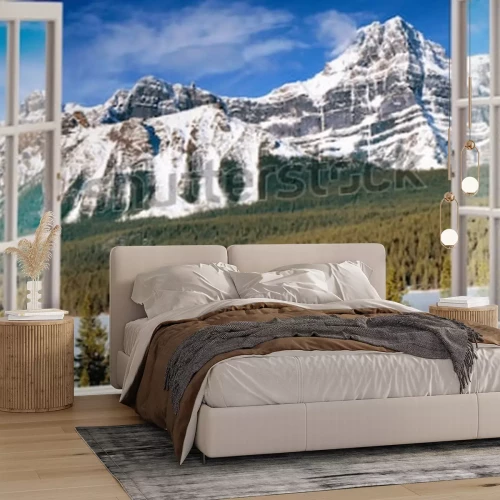 Fototapete Fensterblick berge