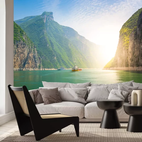 Fototapete Fluss und Berge in China