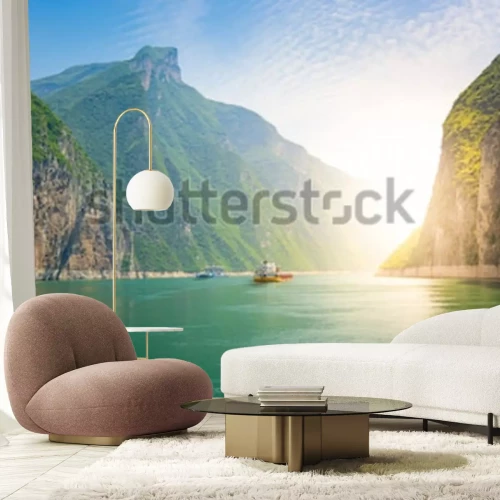 Fototapete Fluss und Berge in China