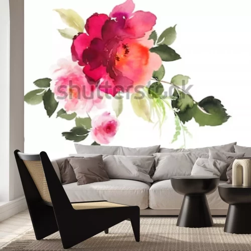 Sticker Mit Aquarellfarbe gemalte Vintage-Blumen