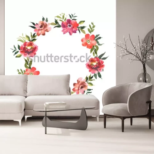 Sticker Rote Blumen in einem Kranz