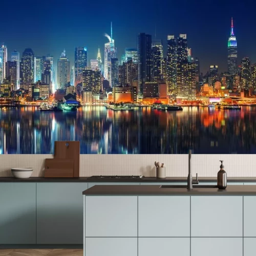 Fototapete Panoramic view on Manhattan at night, New York, USA