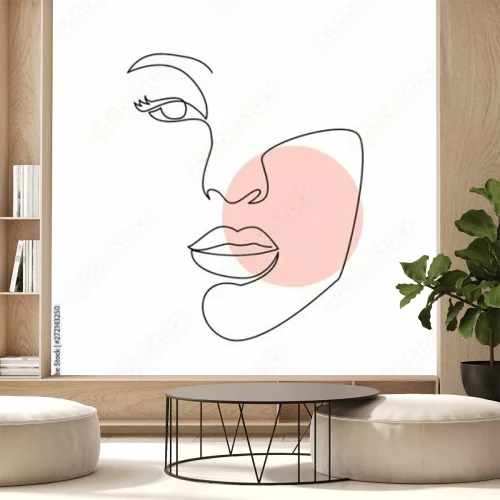 Sticker Continuous line, drawing of set faces and hairstyle, fashion concept, woman beauty minimalist, 