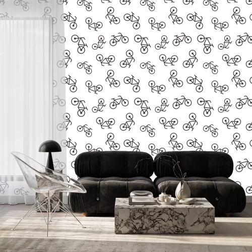 Tapete Bicycle sign icon seamless pattern background. Bike vector illustration on white isolated background. Cycling business concept.