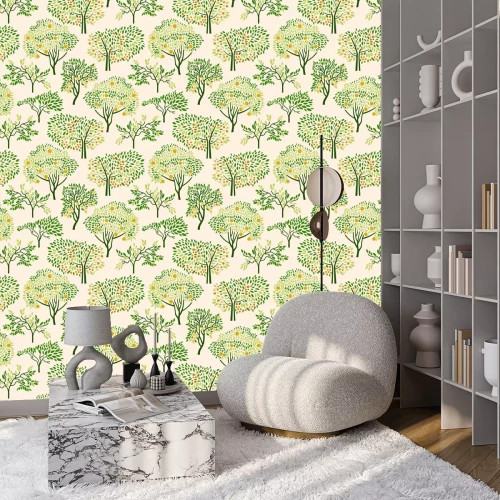 Tapete Nahtloses Muster mit Zitrusbäumen Mandarine, Orange, Zitrone. Oberflächendesign. Vektorillustration