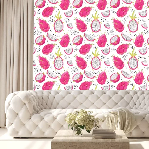 Tapete Drachenfrucht auf weißem Hintergrund mit Punkten