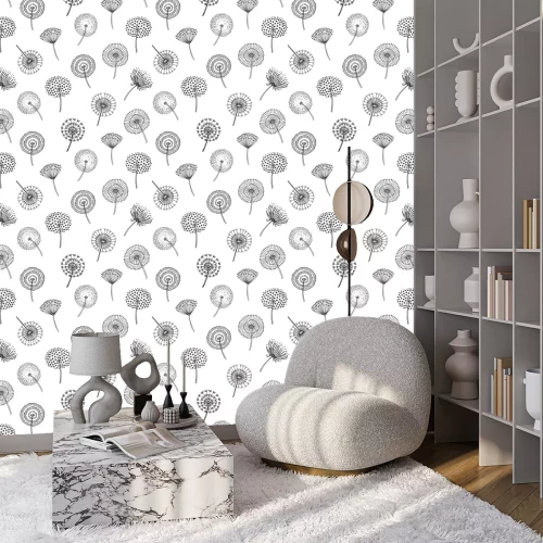 Tapete Pusteblumen schwarz-weiß in verschiedenen Stilen