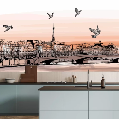 Fototapete Gemaltes Panorama mit Stadt