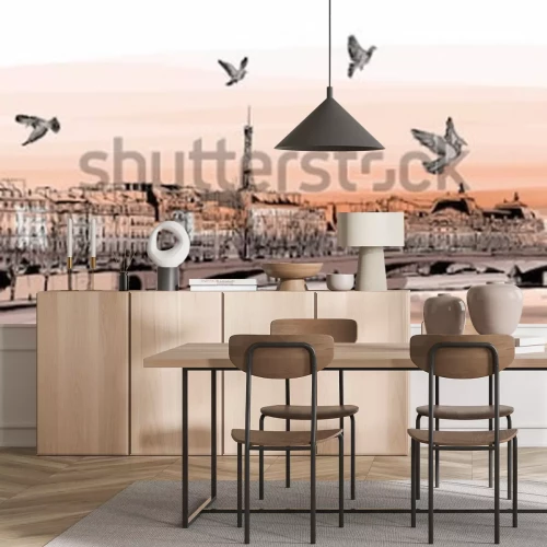 Fototapete Gemaltes Panorama mit Stadt