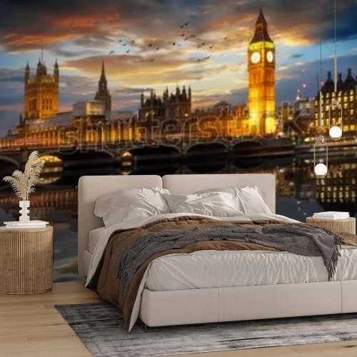 Fototapete Beleuchtete Gebäude in London bei Nacht