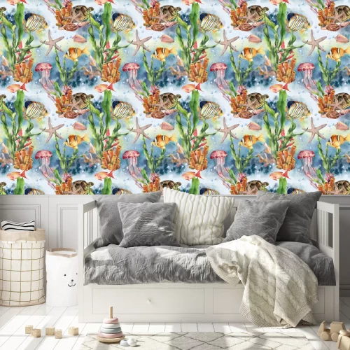 Tapete Die Unterwasserwelt in Aquarell