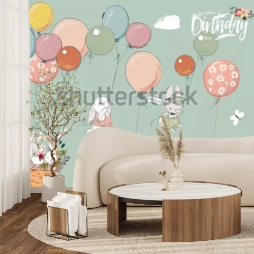 Sticker Eine kleine Sammlung von Hasen mit einem Ballon