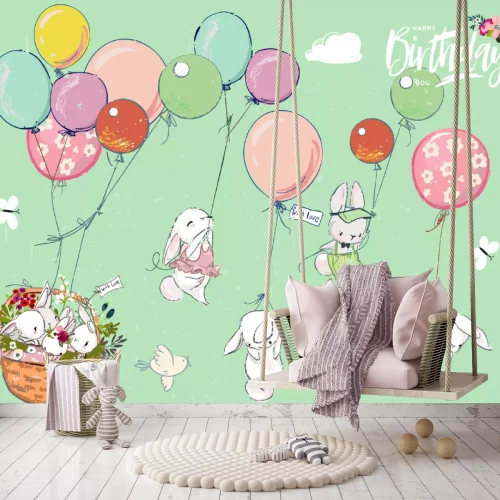 Sticker Eine kleine Sammlung von Hasen mit einem Ballon
