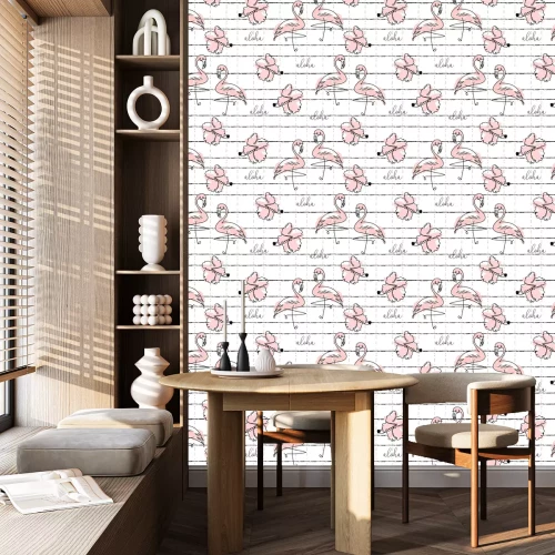 Tapete Tropischen Flamingos und Aufschriften