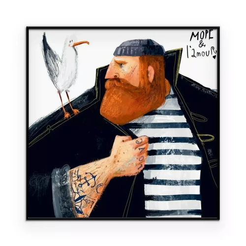 Poster Matrose mit einer Möwe in einer künstlerischen Illustration