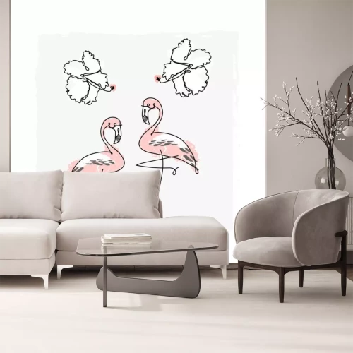 Sticker Pastellfarbene Flamingos mit Hibiskus